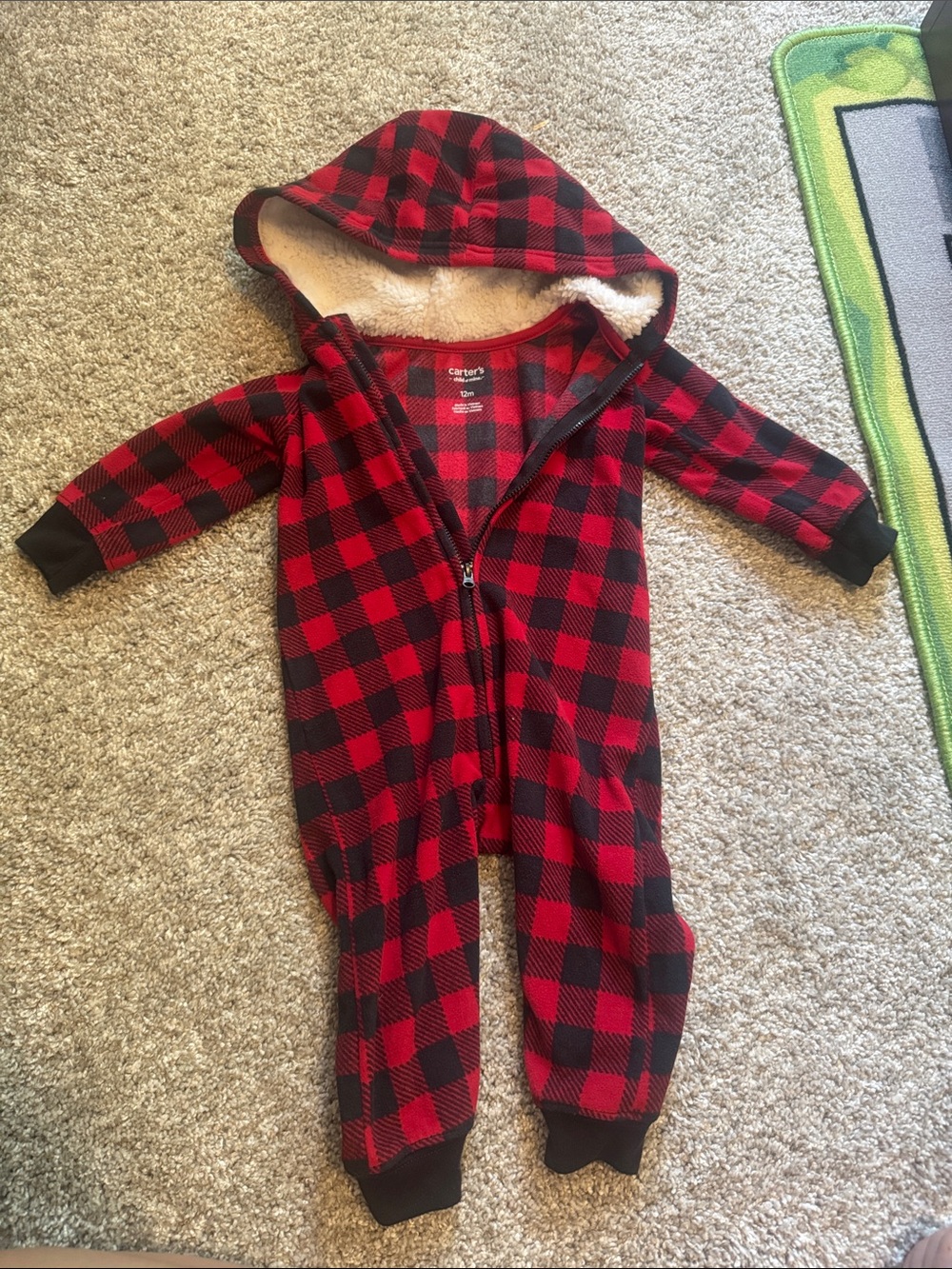 Carter's Red and Black Plaid Sherpa-Lined Hooded One-Piece